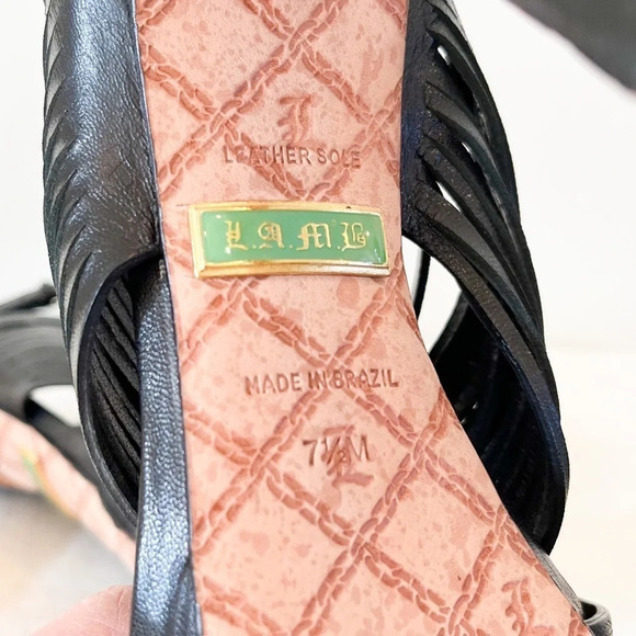 L.A.M.B. Gwen Stefani Stiletto Black Strappy Caged Heels Size 7.5 - Picture 13 of 13